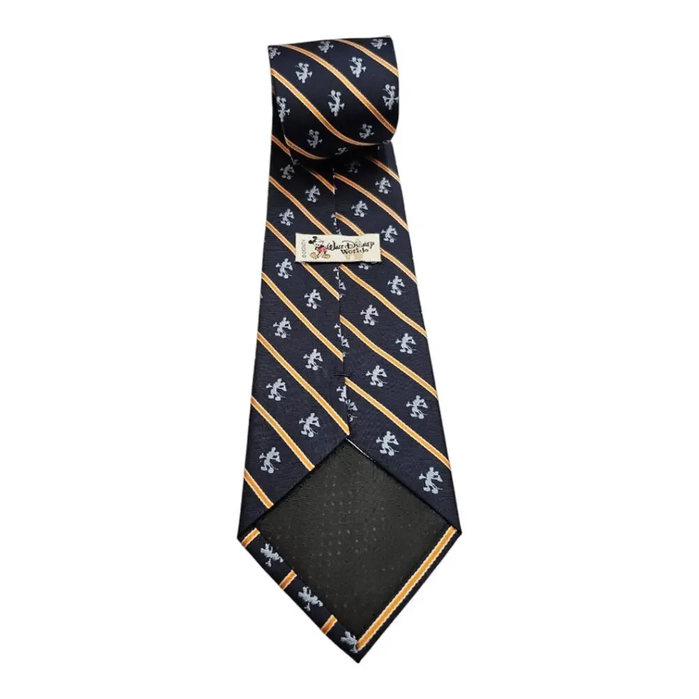 Walt Disney World Mens Mickey Mouse Tie Navy Blue Stripes 100% Silk